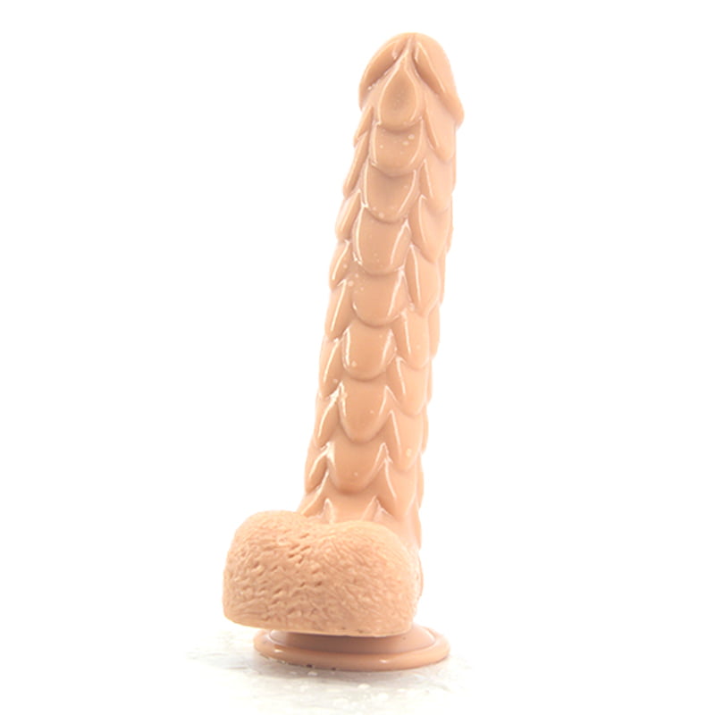 silicone penis with scales in black, beige and pink 9 inches
