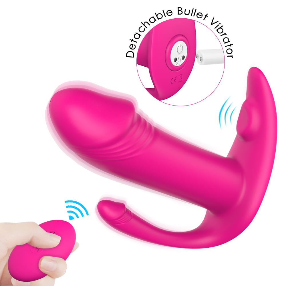 Double Penetration Remote Control Wearable Dildo Vibrator - Pink