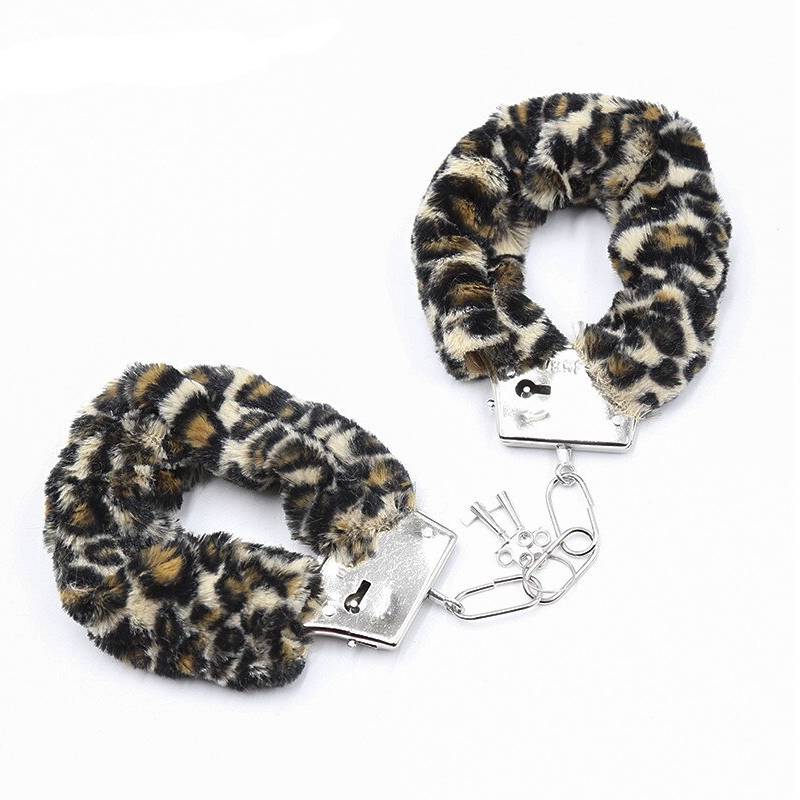 Leopard Print Fur Covered Hand Cuffs & Ankle Cuffs Set