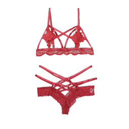 Passionate Red Flowers Cris Cross Lingerie - Red, S