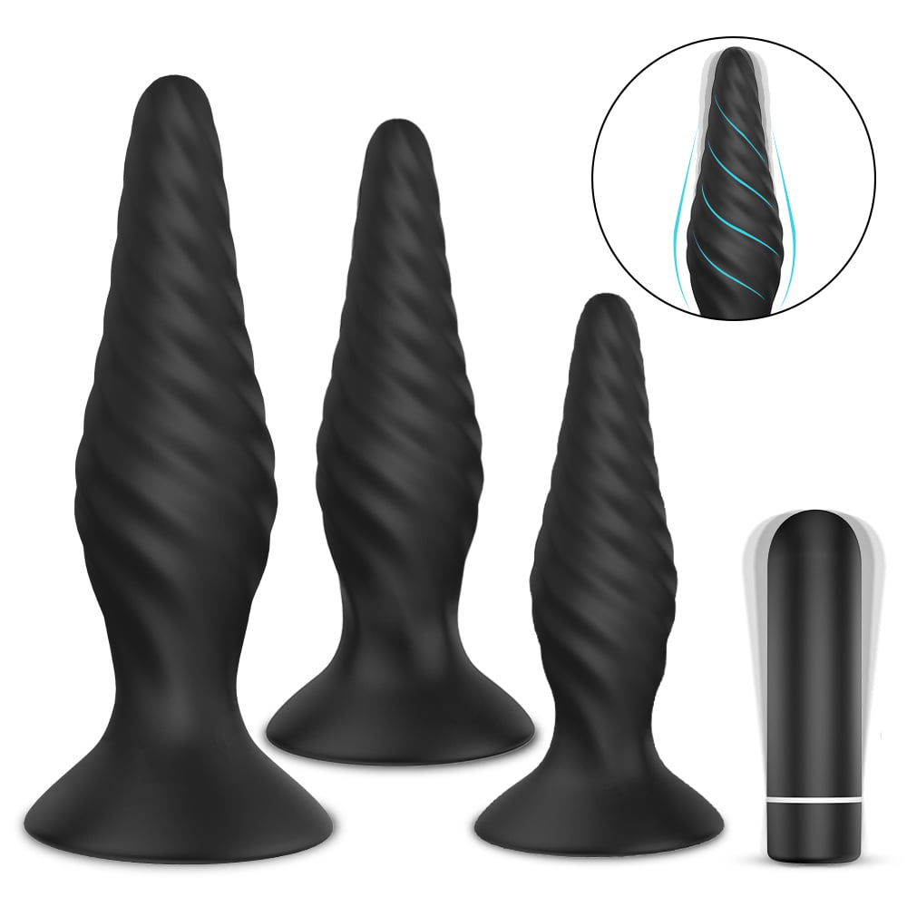 Vibrating Threaded Booty Plug 3 Pack