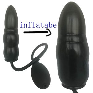 Small Size Silicone Inflatable Black Butt Plug Prostate Massager