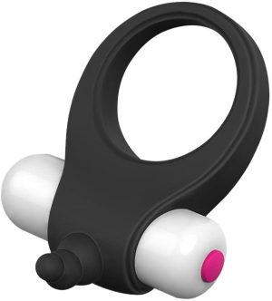 Duet Vibrating Cock Ring Hexagonal Star Silicone Cock Ring Black 52x26mm