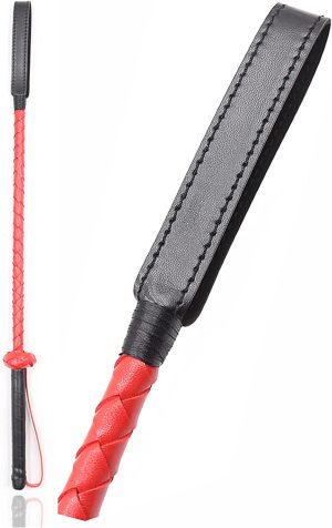 Red & Black Whip - Riding Crop Leather Spank Paddle