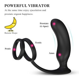 Anal Plug With Double Cock Ring Vibrator Inflatable Butt Plug