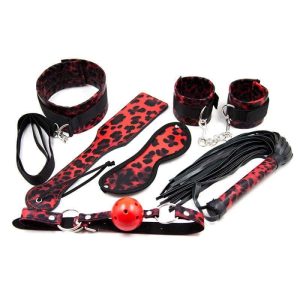 Scarlet Seduction: Red Leopard Print BDSM Set Leather Harness