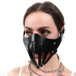 Leather Harness Cosplay Mask Half Face Blind Fold
