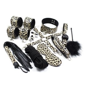 Leopard Print Bondage Kit Sexy Black Fur