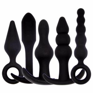Bombada de Prazer kit with 5 anal plug formats - various touch and sensation experiences - black color Medium Size Silicone Inflatable
