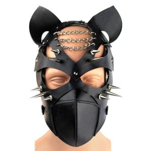 Halloween PU Leather Dog Mask Cosplay Half Face Blind Fold