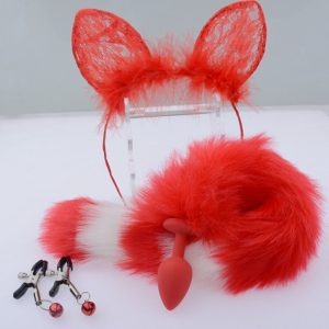 Fox Tail Anal Plug Set ( Red + White ) Hollow Shell Anal Butt Plugs