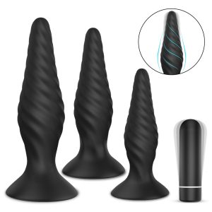 Vibrating Threaded Booty Plug (3 Pack) S|M|L Hollow Shell Anal Butt Plugs