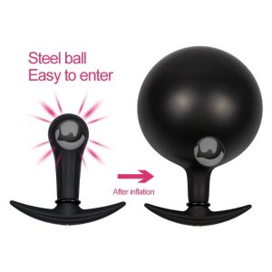 Inflate-able Butt Plug Black Silicone Small Raccoon Tail